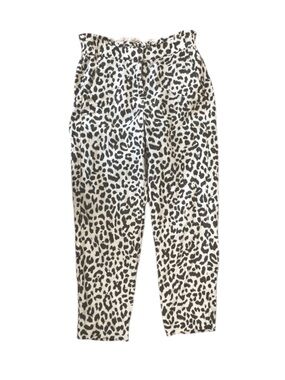 J. Crew Leopard Print Ruffle Waist Cropped Linen Pants